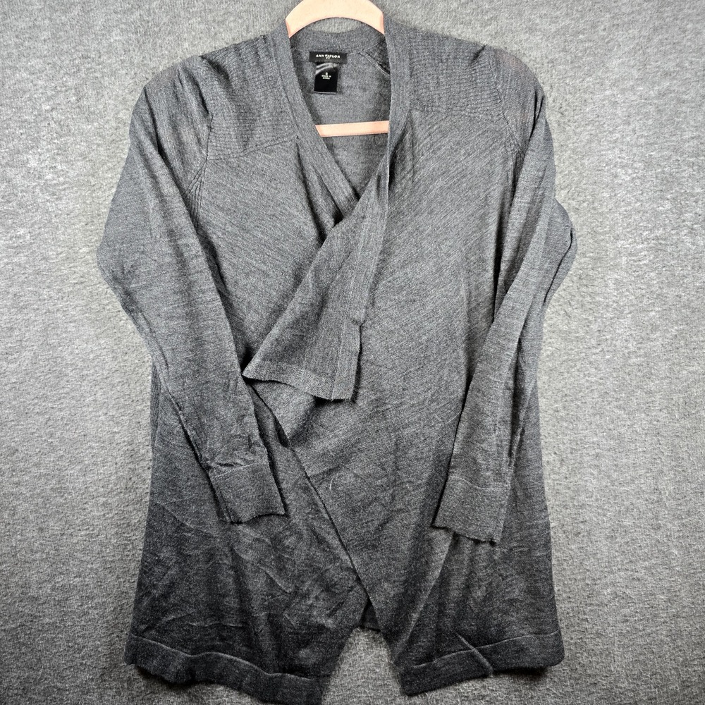 Ann Taylor Women S Grey Gray Heather Open Front Cardigan‎ Flowy Lightweight Wool